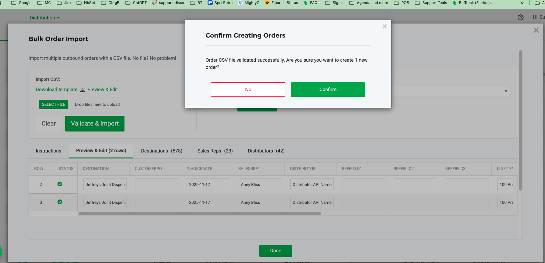 Confirm to create your new orders.