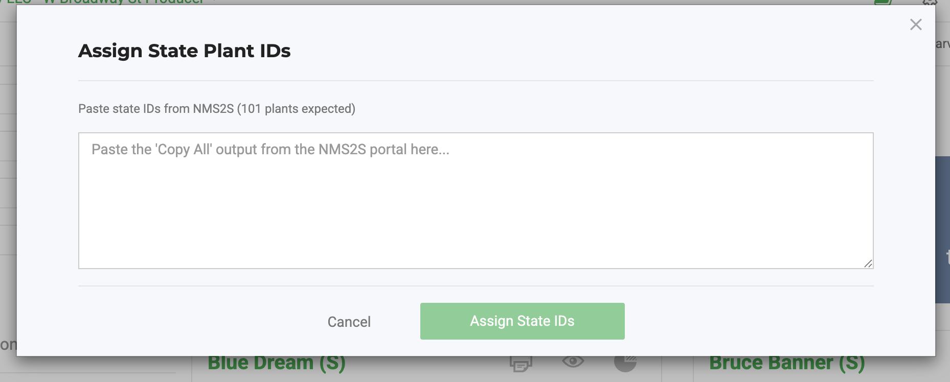 Flourish NMS2S Assign Plant IDs Input Box