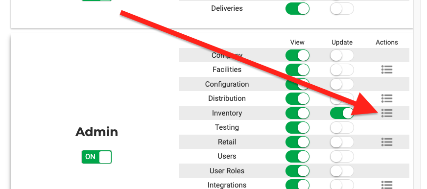 Actions for the Admin Inventory modal