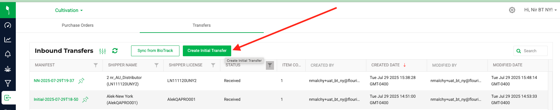 Create Initial Transfer
