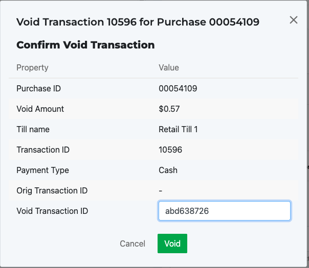 Enter the Void Transaction ID.