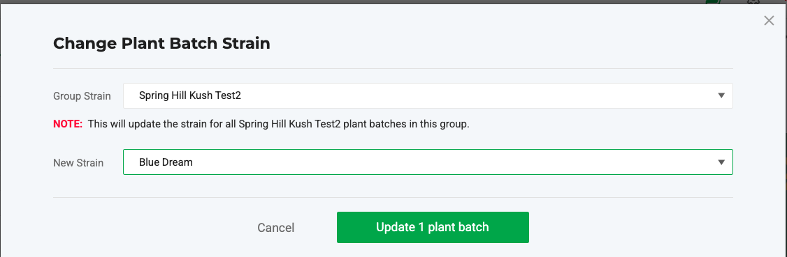 Change Plant Batch Strain