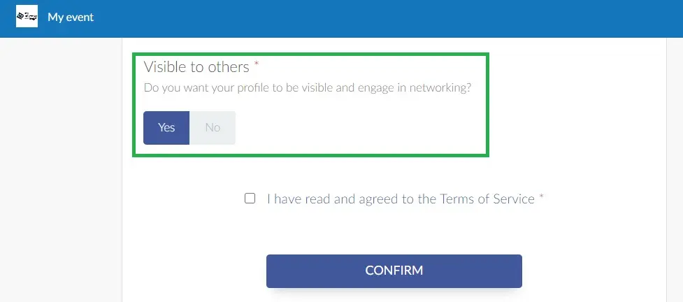 Screenshot of visibility option on registration form