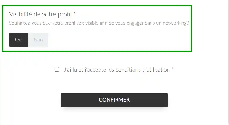 Visibilité de votre profil sera disponible dans le formulaire d'inscription
