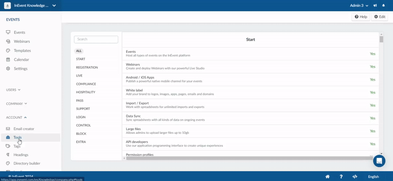 Gif showing how to enable feedback tool at the company level