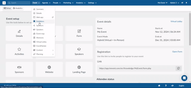 gif showing how to create feedback for exhibitor rooms