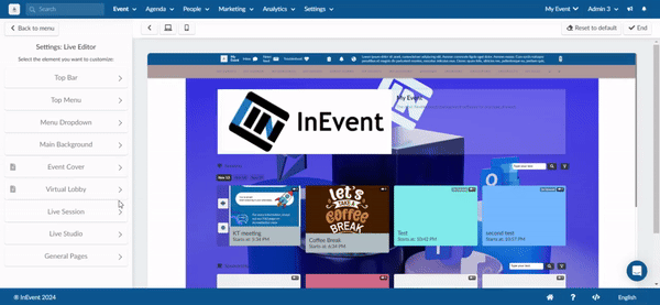 GIF showing the Event Cover section of the Virtual Lobby Editor