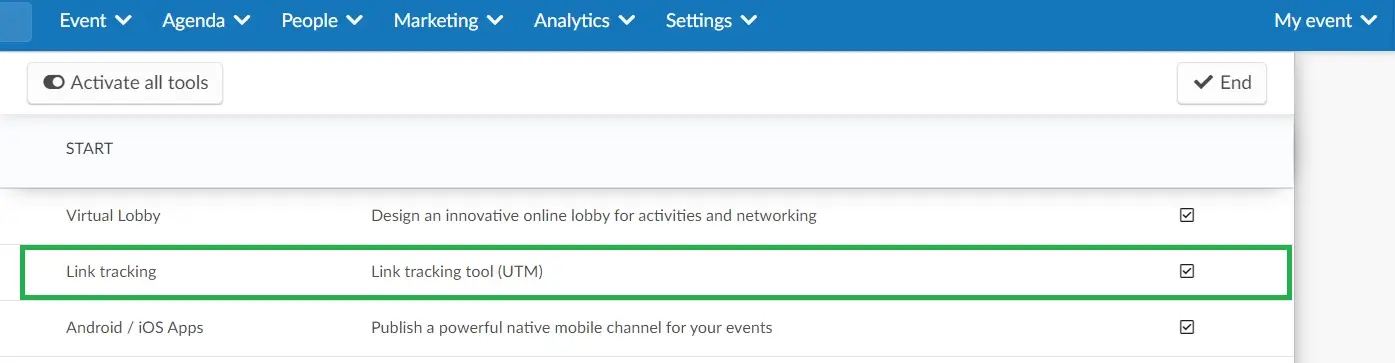 Enable Link tracking feature