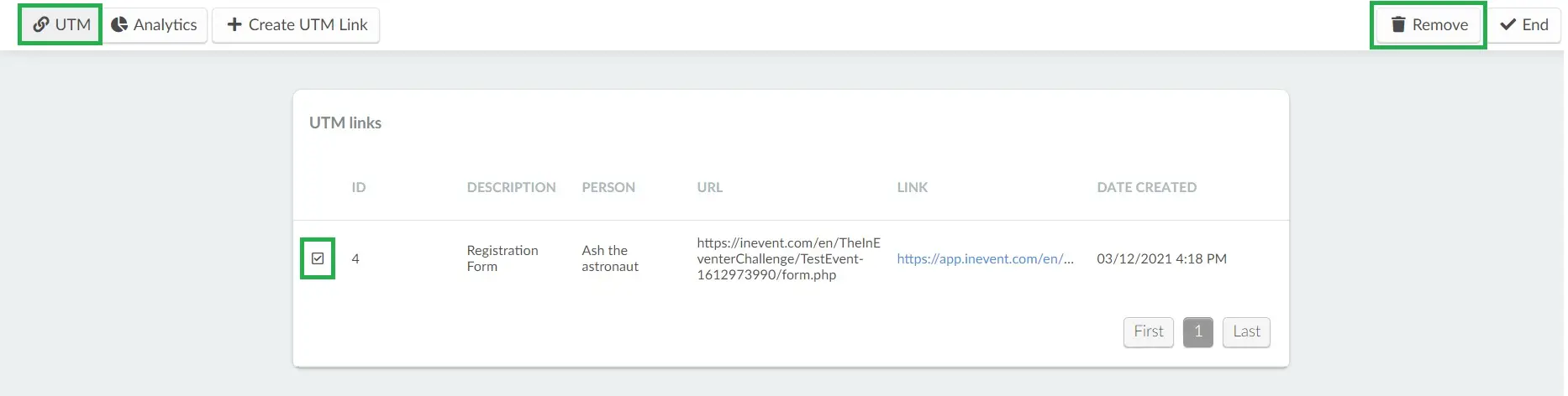 Remove a UTM link