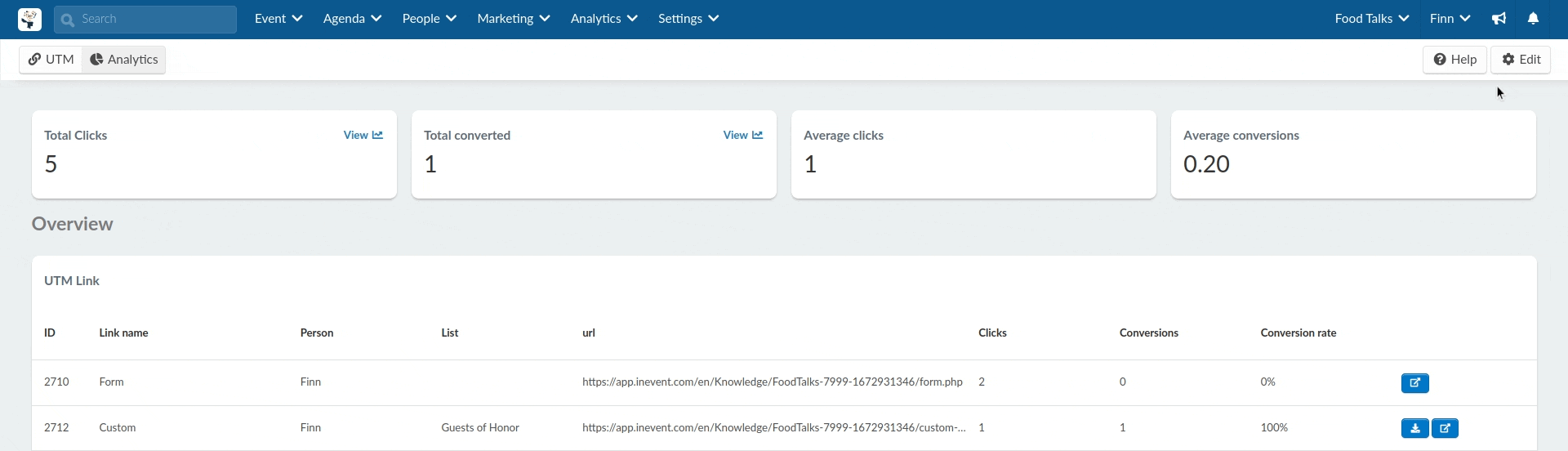 GIF showing how to download reports for all UTM links.