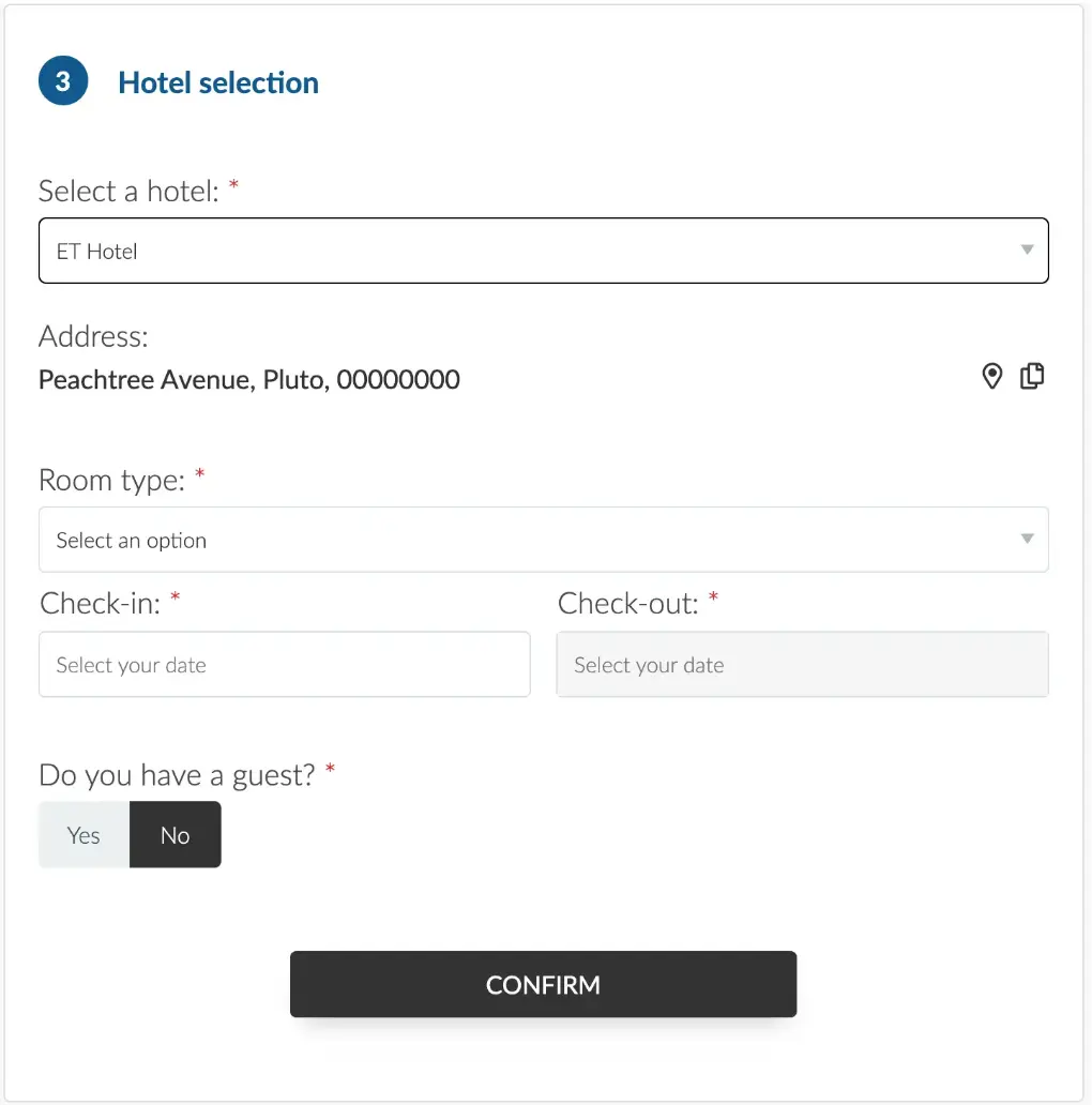 Image showing how hotels appear on the registration form