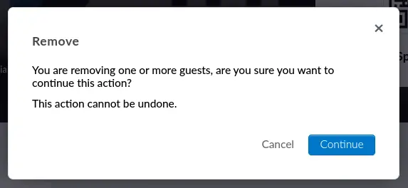 Screenshot showing the guest removal confirmation window