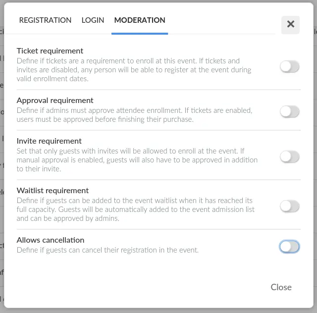 Moderation section