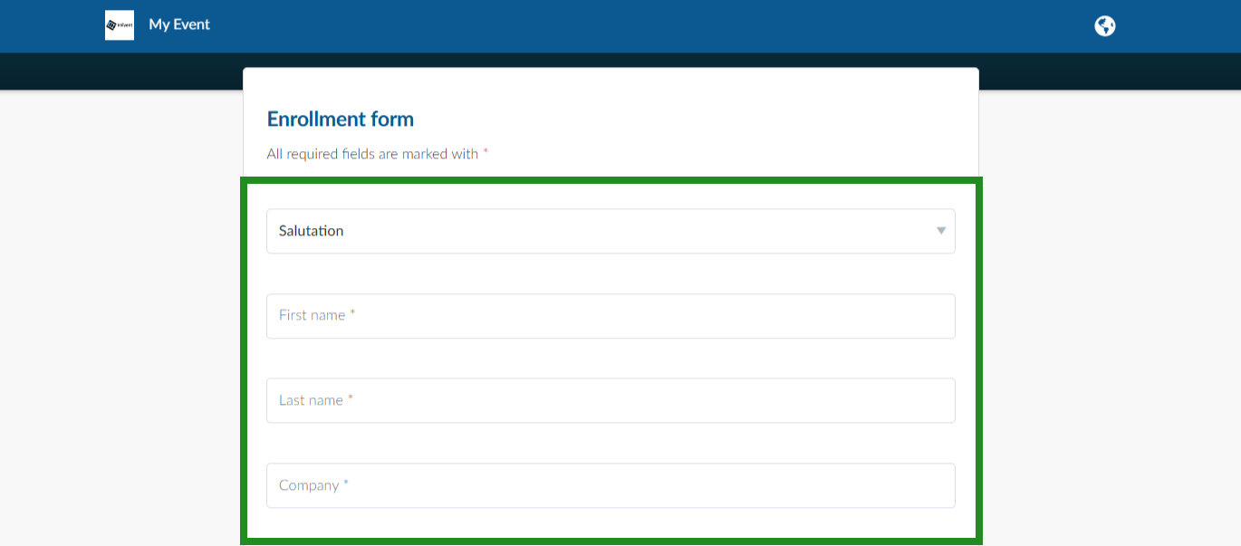 Image showing registration form field titles hidden. Field titles are shown as placeholders.