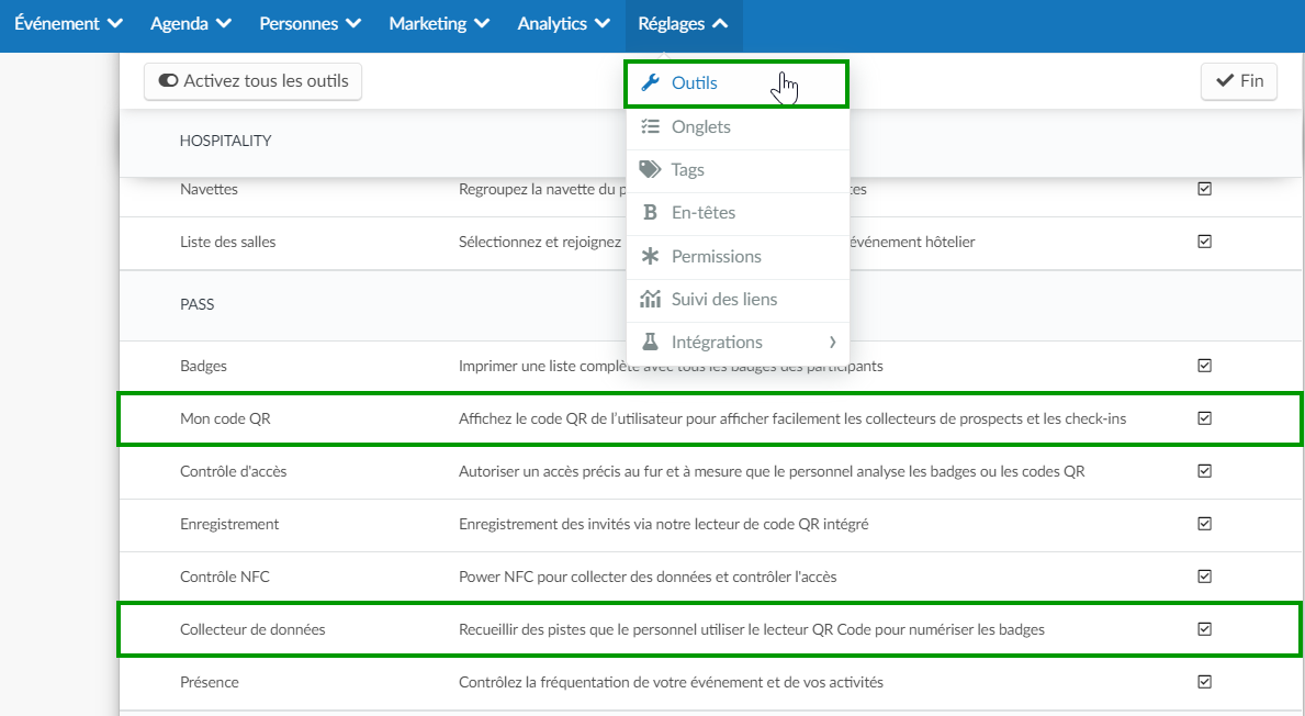 outils pour le module Pass