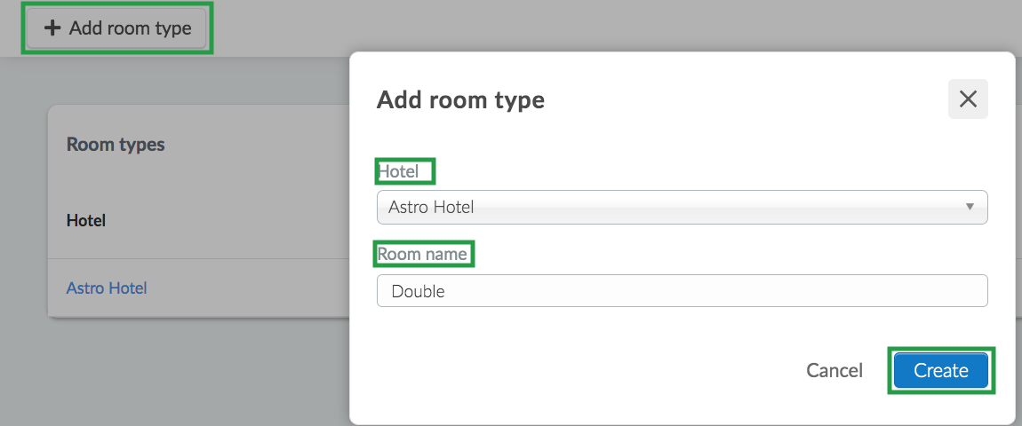 Image showing room type section that allows you to select a hotel and a room type