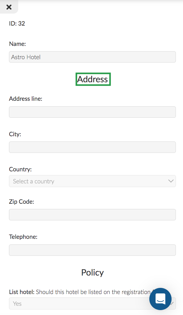 Image showing the Address section of the information window that can be filled out