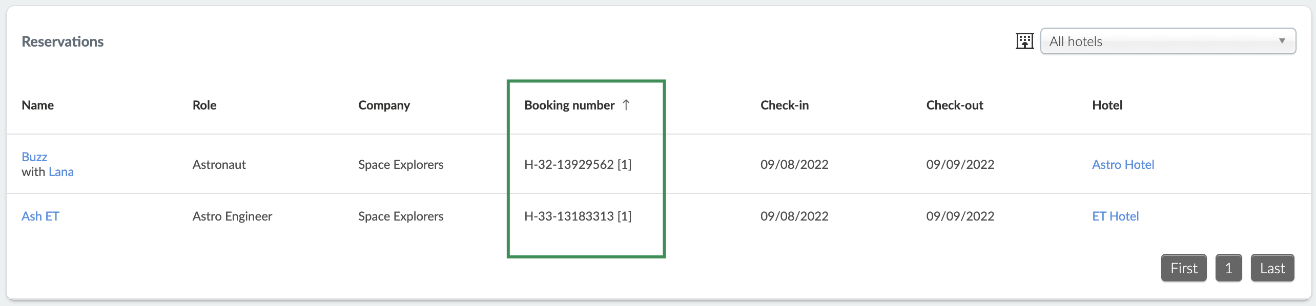Image showing the booking number field on the reservations page