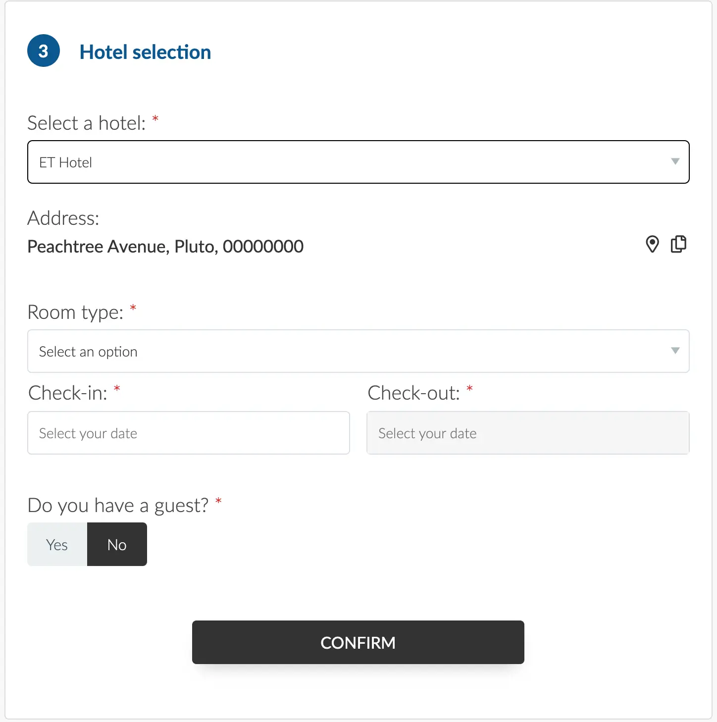 Hotel selection section will appear on the registration form