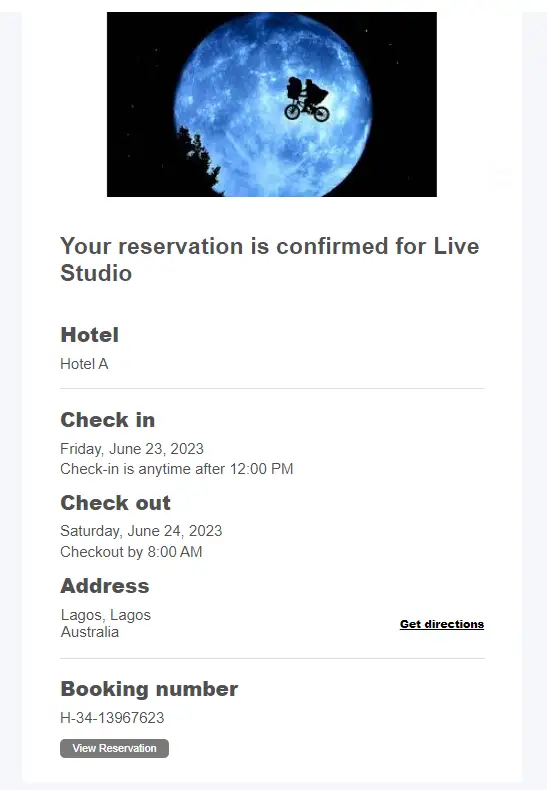 Hotel reservation email 
