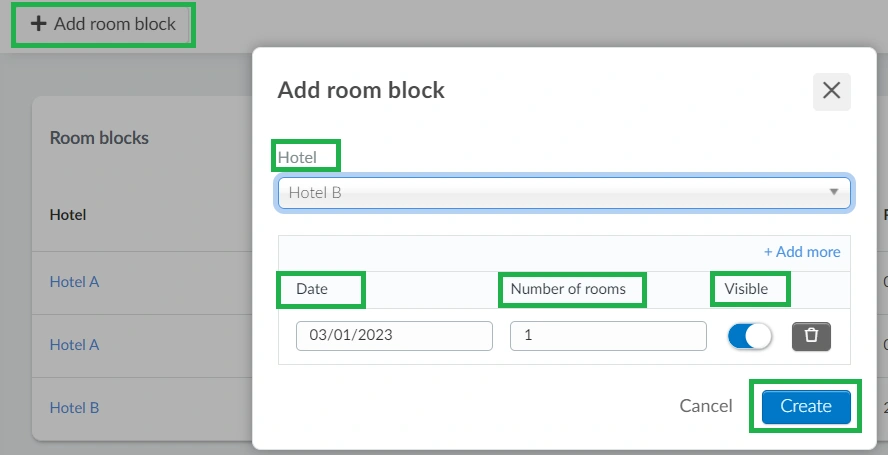 Image showing the room block section and its available options