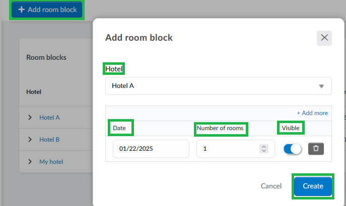 Image showing the room block section and its available options