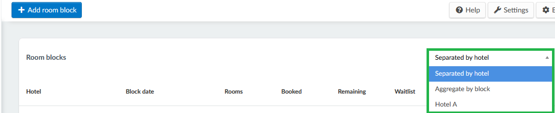 Image showing drop down menu in Room blocks that allows you to separate the blocks in different ways
