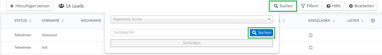 Search button on the leads page