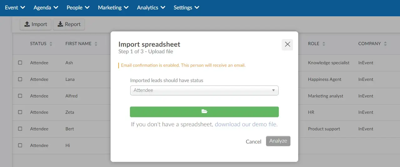 Import using spreadsheet