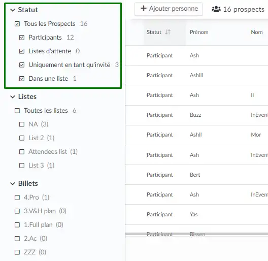 Statut des prospects