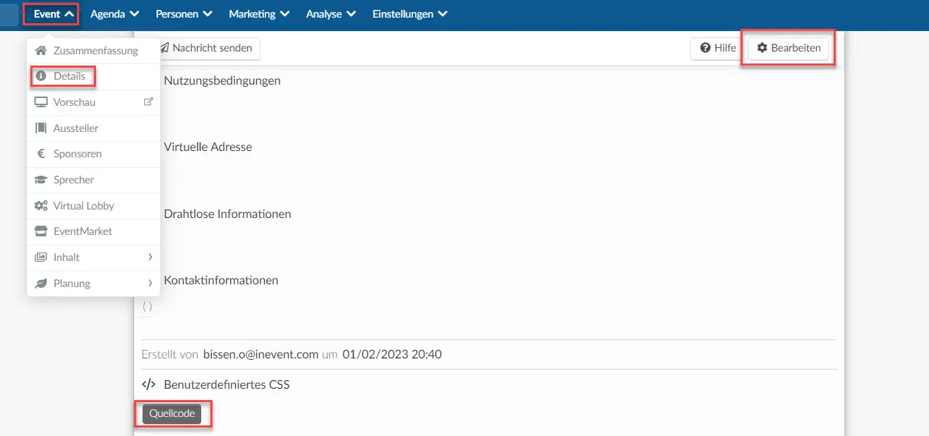Wie kann ich den CSS-Editor auf Event-Ebene verwenden