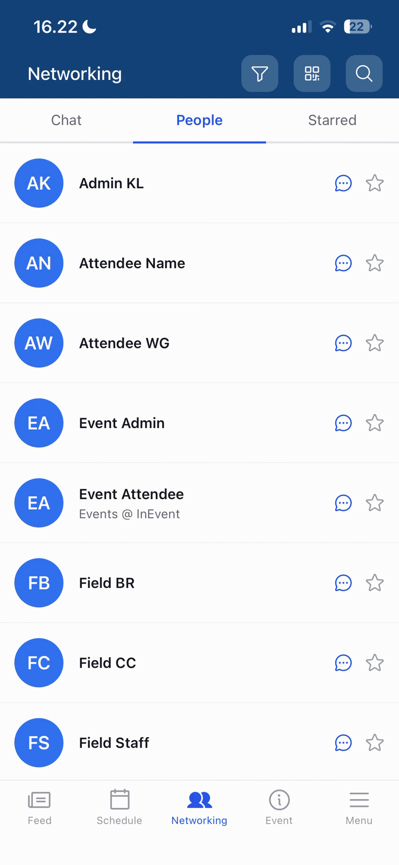GIF showing the in-app networking features