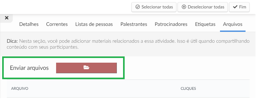 Colocando arquivos em uma sessão