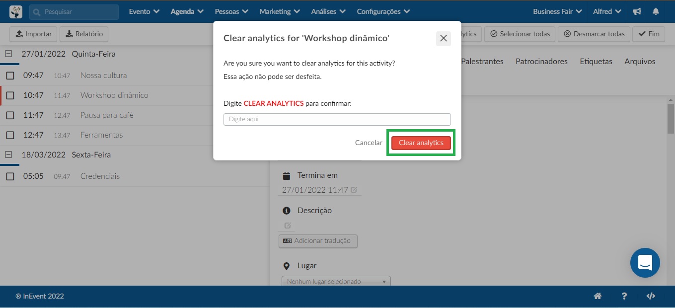 digitar em clear analytics para apagar os dados analíticos