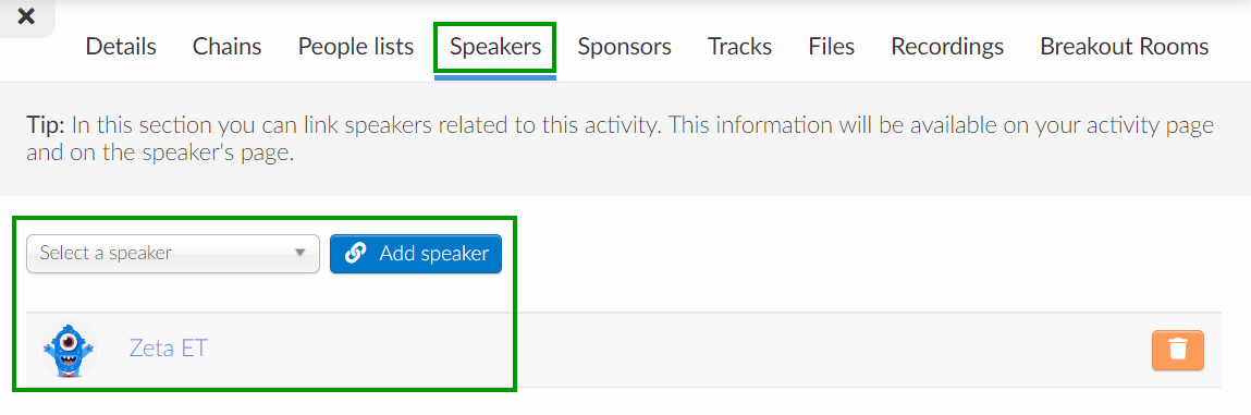 screenshot agenda > activities > speakers 