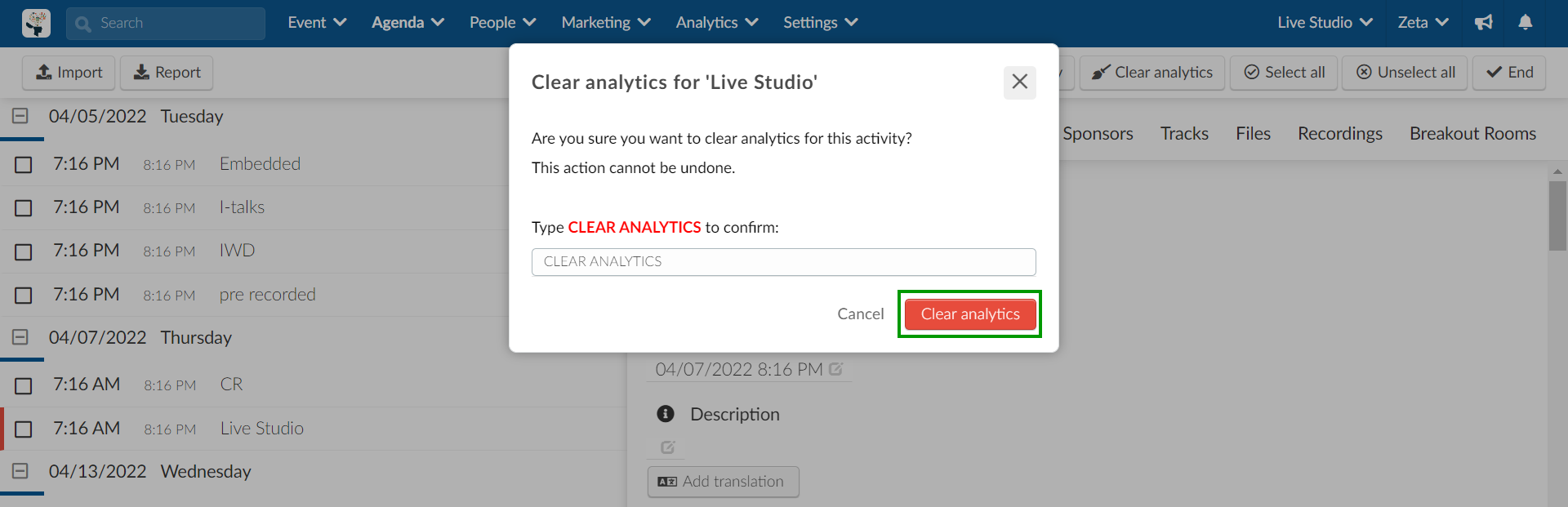 clear analytics permanently