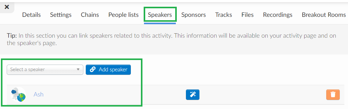 screenshot agenda > activities > speakers