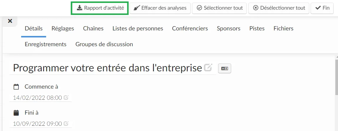 rapport de l'activité