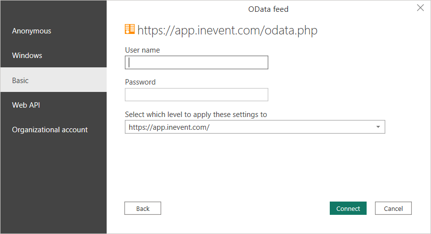 Screenshot showing the Connection setup