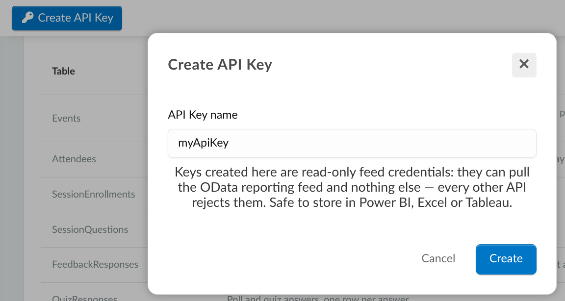 Screenshot showing the API Key button
