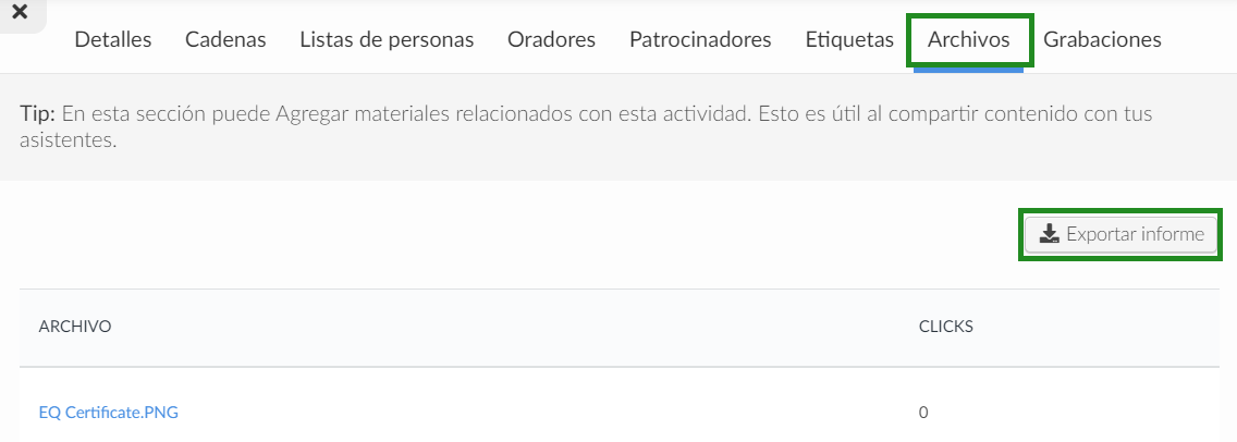 Informes de archivos de actividades