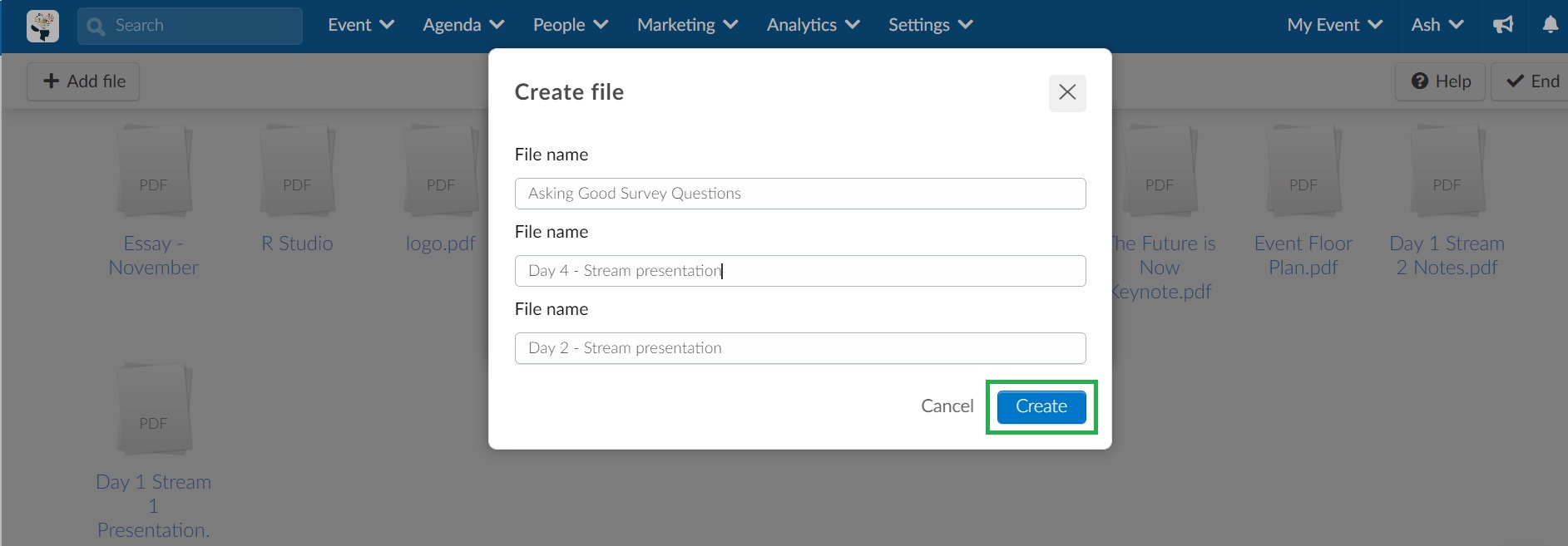 Adding files to the event