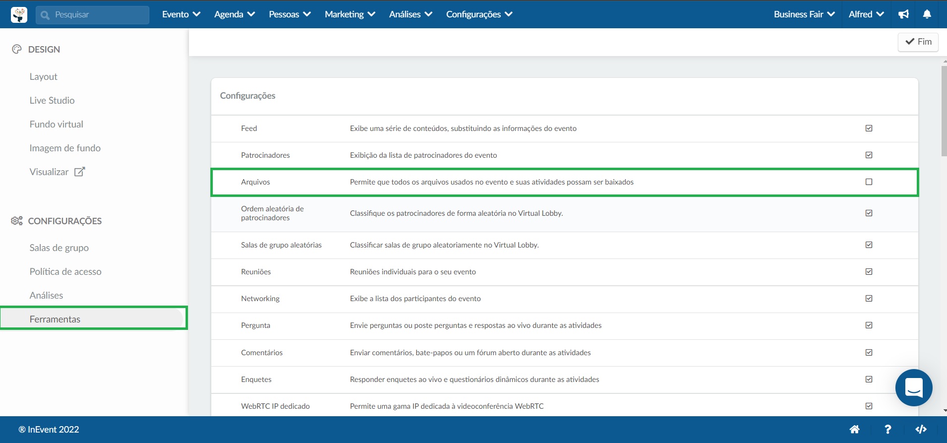 ferramentas arquivos virtual lobby desabilitar