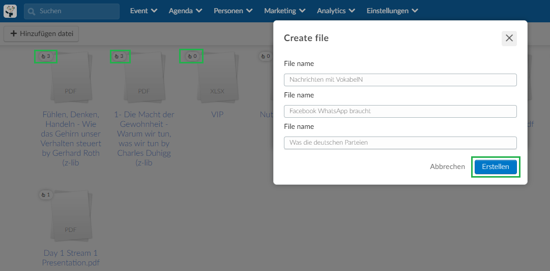 Adding files to the event