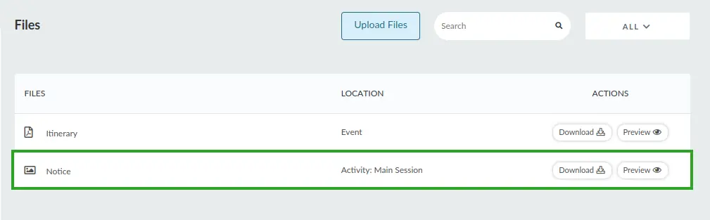 Activity file inside the Virtual Lobby file manager