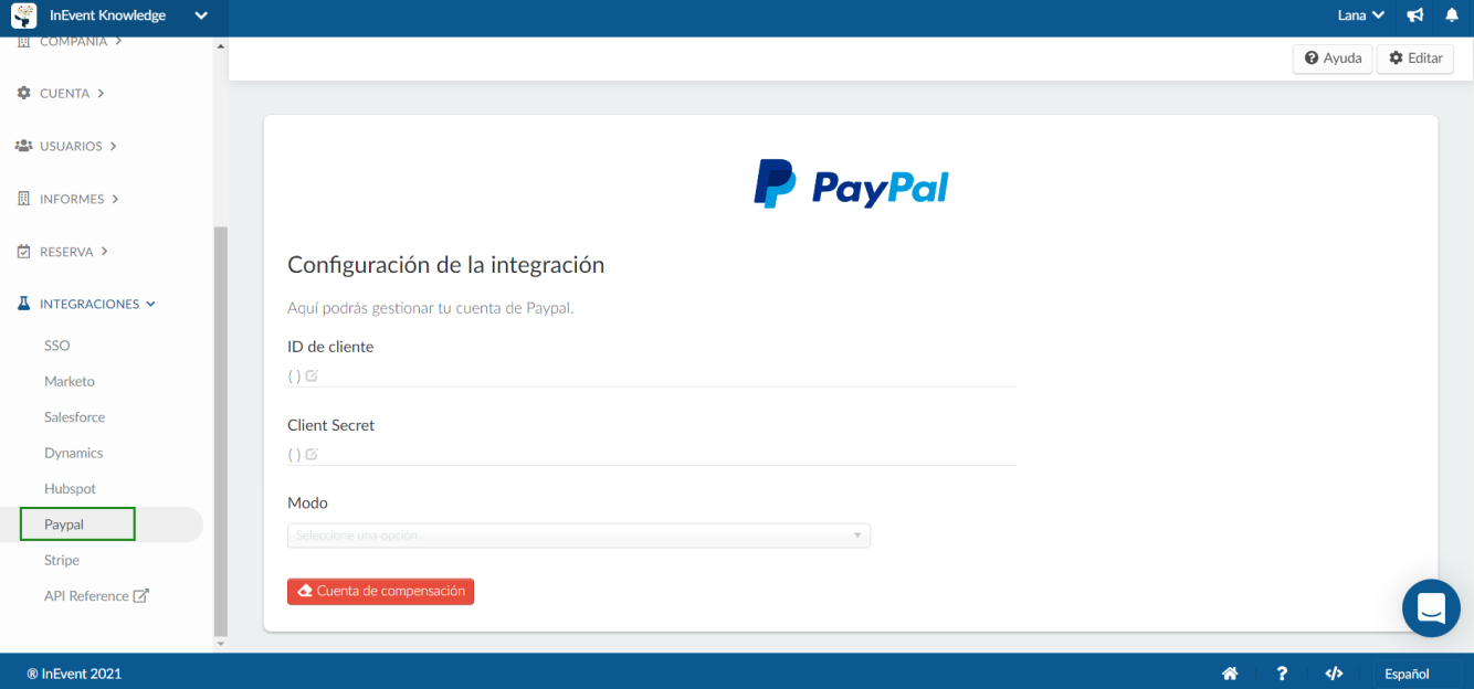 vinculo mi cuenta PayPal con InEvent