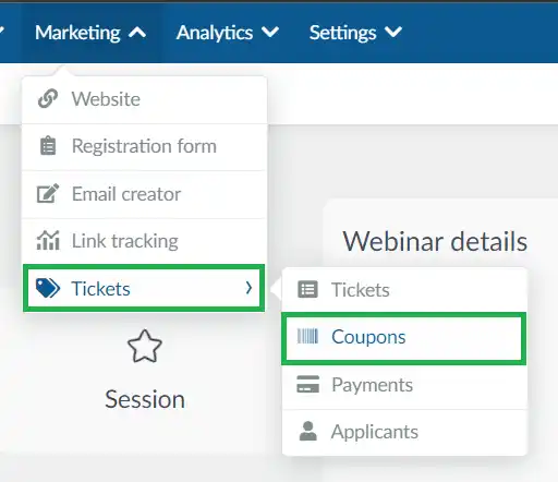 Marketing > Tickets > Coupons