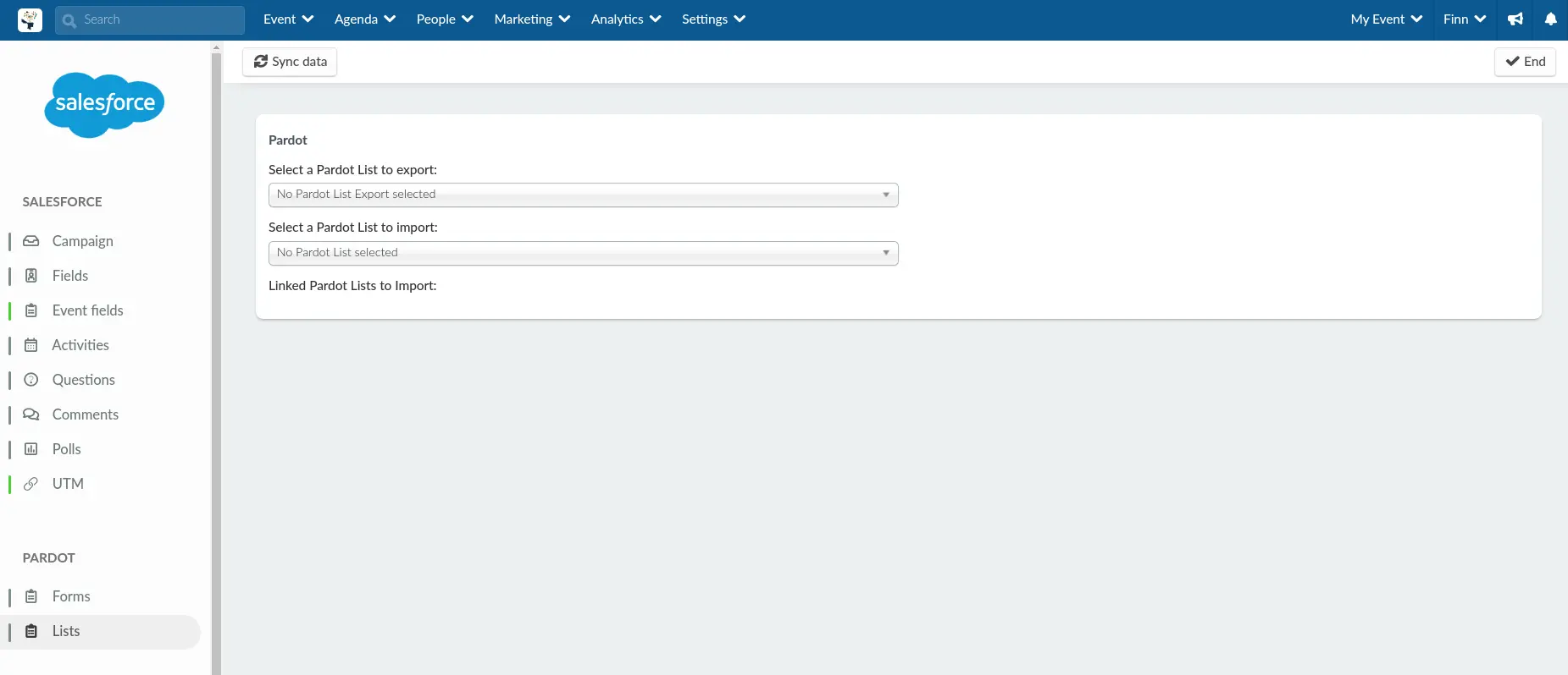 Screenshot showing the Pardot Lists options.