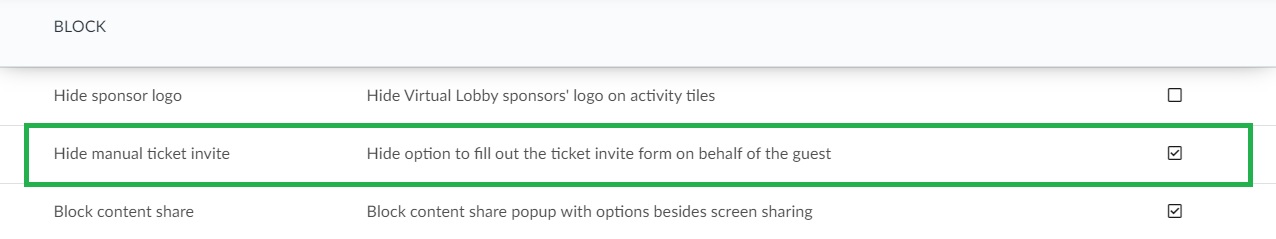 Enabling the hide manual ticket invite option