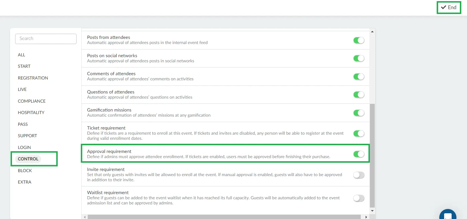 Image showing the Approval requirement tool and the checkbox corresponding it